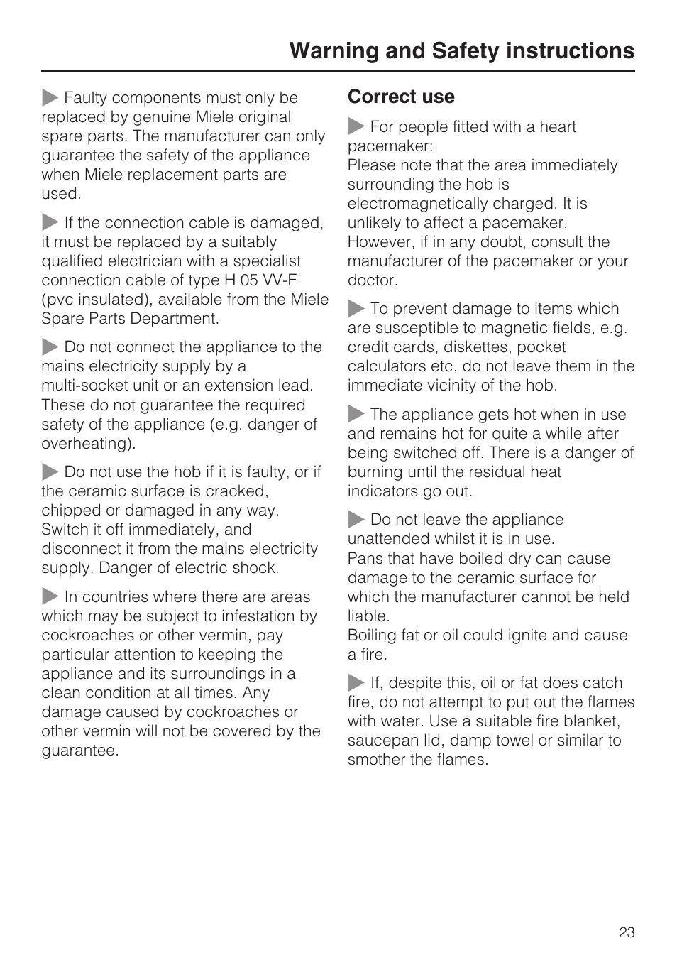 Warning and safety instructions | Miele KM5958 User Manual | Page 23 / 84