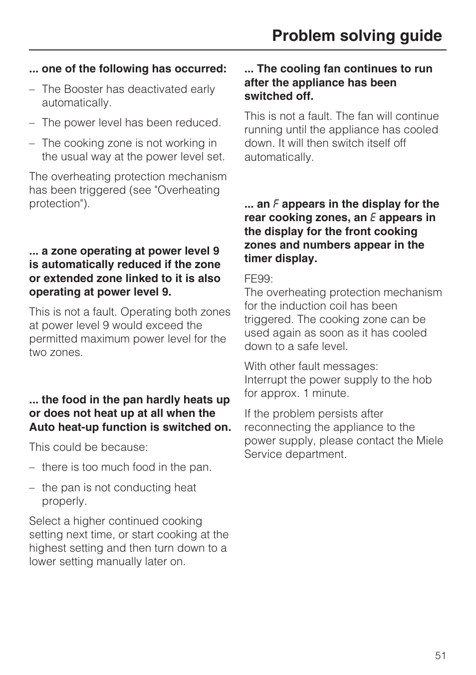 Problem solving guide | Miele KM5958 User Manual | Page 51 / 84