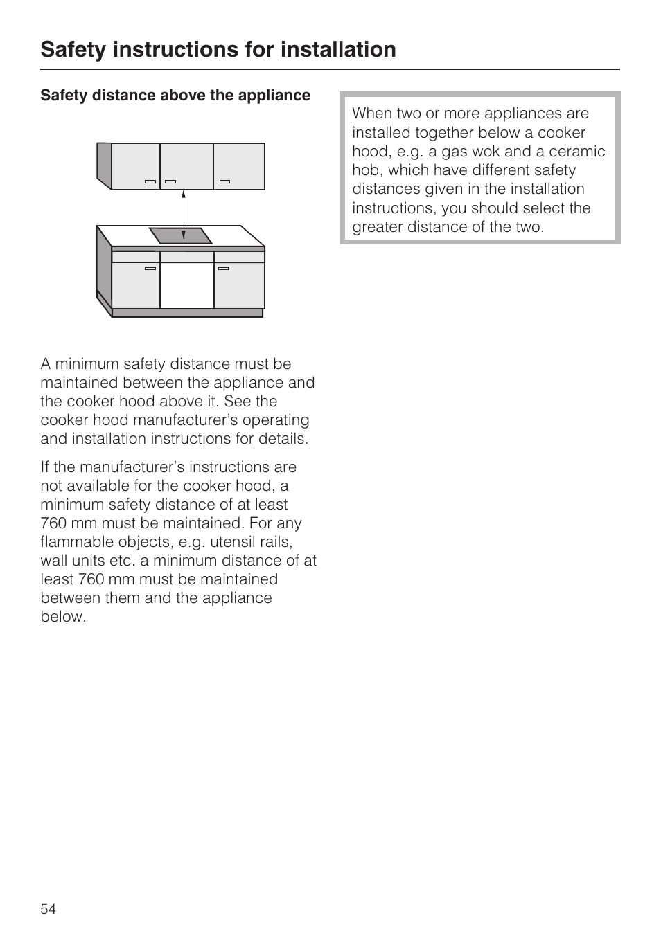 Safety instructions for installation | Miele KM5958 User Manual | Page 54 / 84