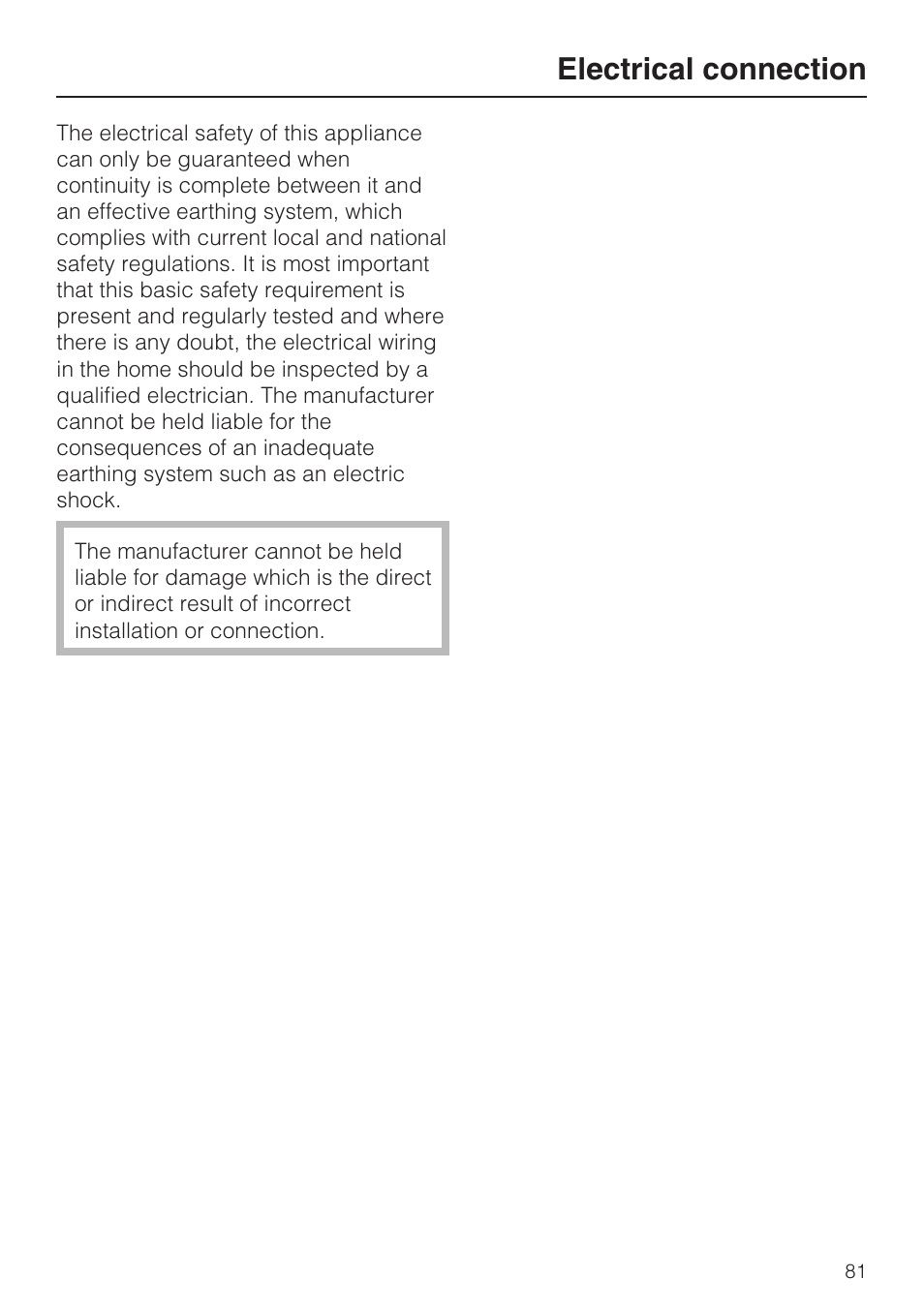Electrical connection | Miele KM5958 User Manual | Page 81 / 84