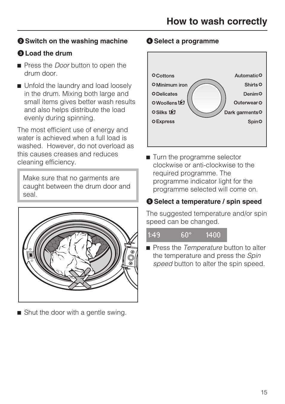 How to wash correctly | Miele W 3748 User Manual | Page 15 / 64