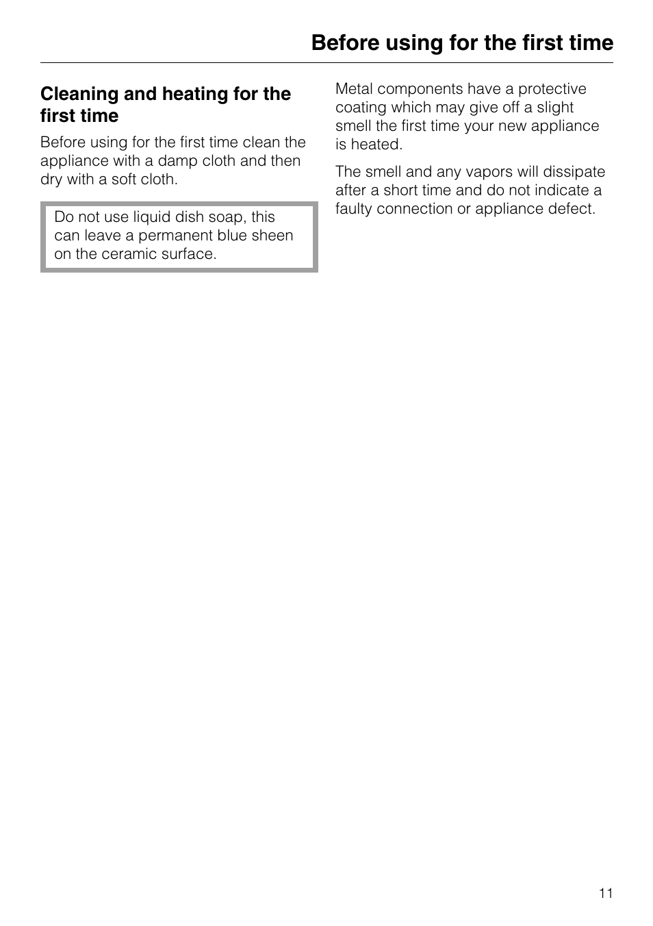 Cleaning and heating for the first time 11, Using the appliance 12, Cleaning and heating for the first time | Before using for the first time | Miele KM 408-1 User Manual | Page 11 / 20