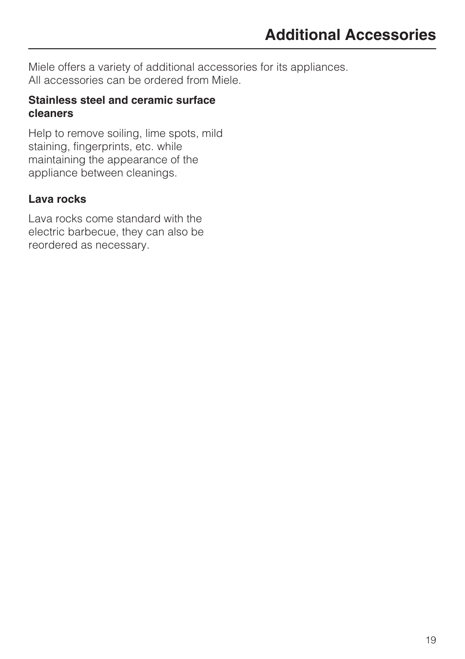 Additional accessories 19, Additional accessories | Miele CS1322 User Manual | Page 19 / 40