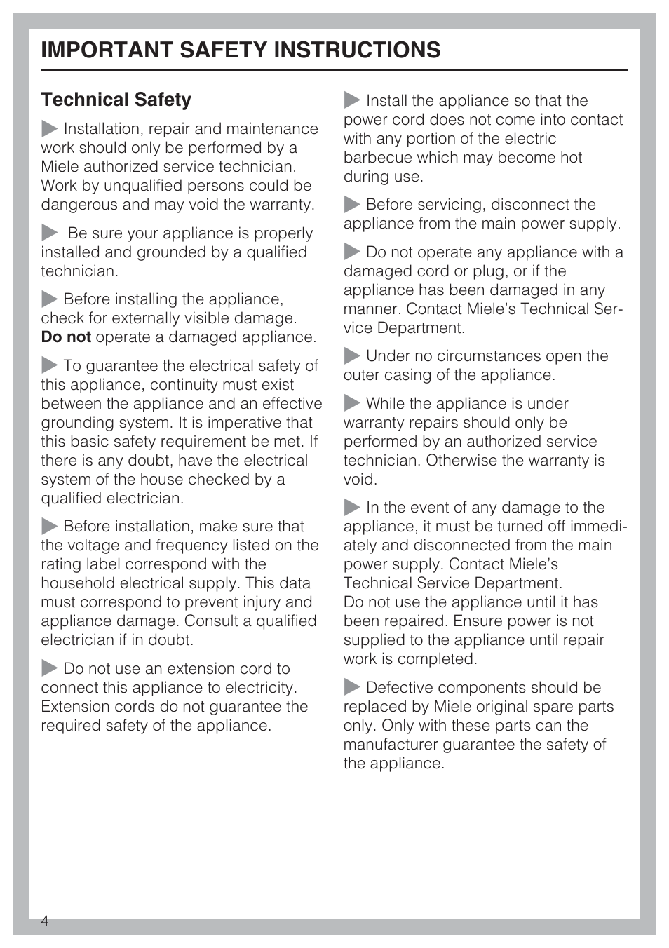 Important safety instructions | Miele CS1322 User Manual | Page 4 / 40