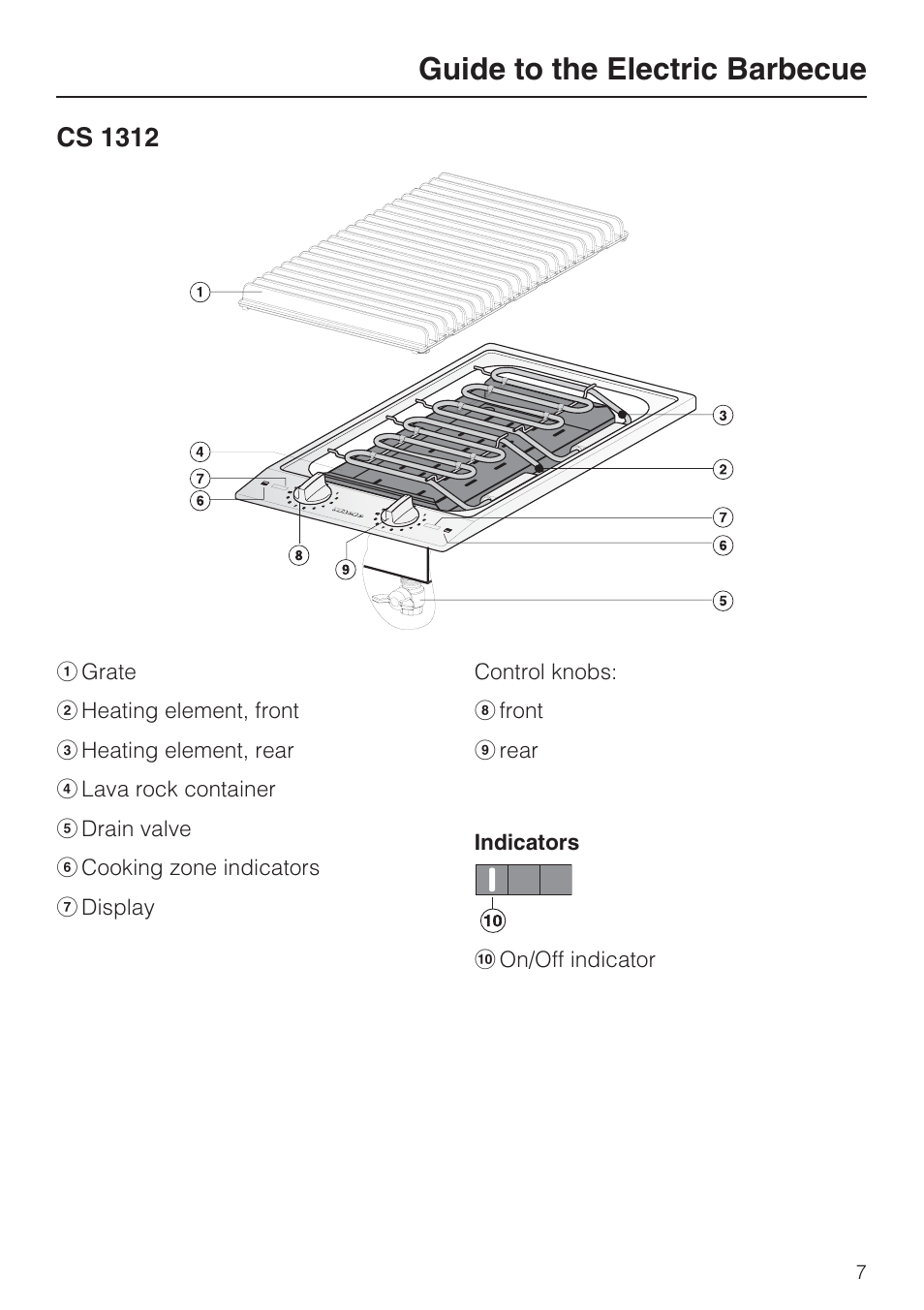 Guide to the electric barbecue 7, Cs 1312 7, Guide to the electric barbecue | Cs 1312 | Miele CS1322 User Manual | Page 7 / 40