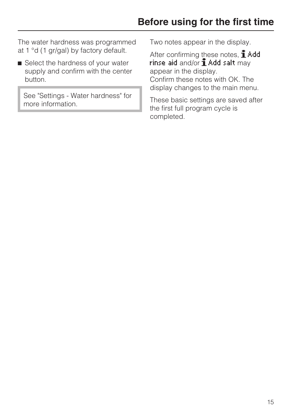 Before using for the first time | Miele G 5795 User Manual | Page 15 / 84