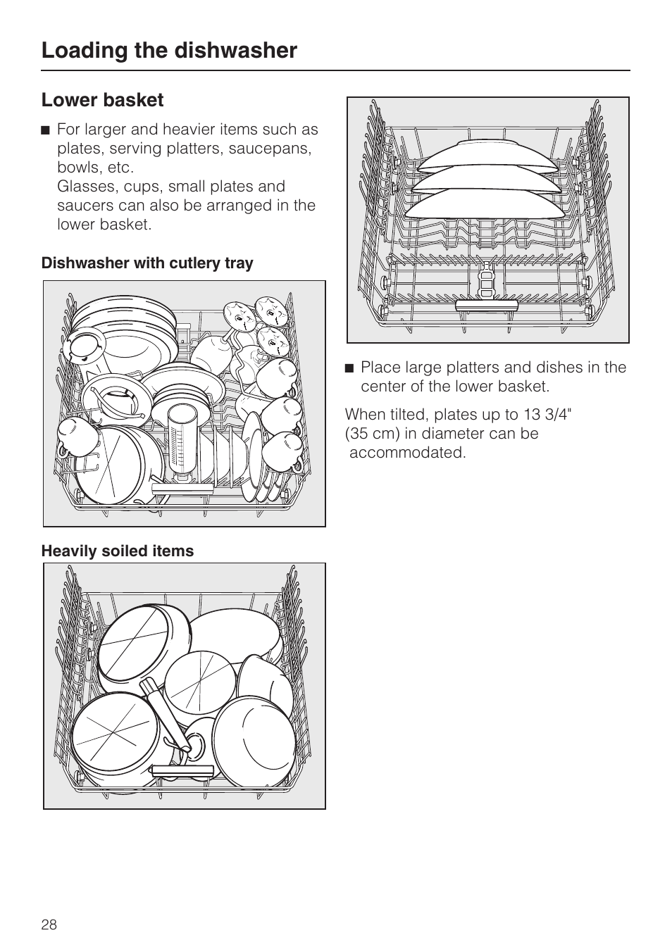 Lower basket 28, Loading the dishwasher, Lower basket | Miele G 5795 User Manual | Page 28 / 84