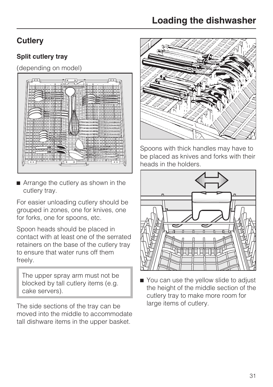 Cutlery 31, Loading the dishwasher, Cutlery | Miele G 5795 User Manual | Page 31 / 84