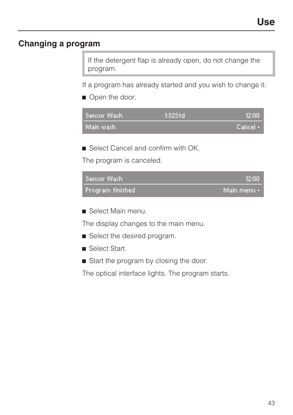 Changing a program 43, Changing a program | Miele G 5795 User Manual | Page 43 / 84