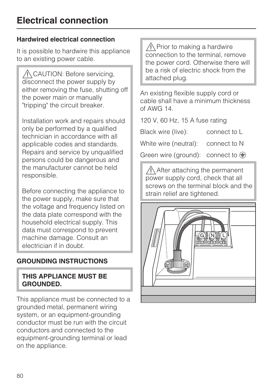 Electrical connection | Miele G 5795 User Manual | Page 80 / 84