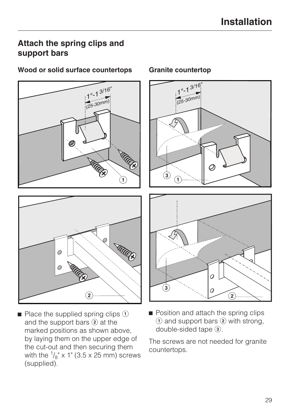 Attach the spring clips and support bars 29, Installation, Attach the spring clips and support bars | Miele ELECTRIC BARBECUE CS 1322 User Manual | Page 29 / 36