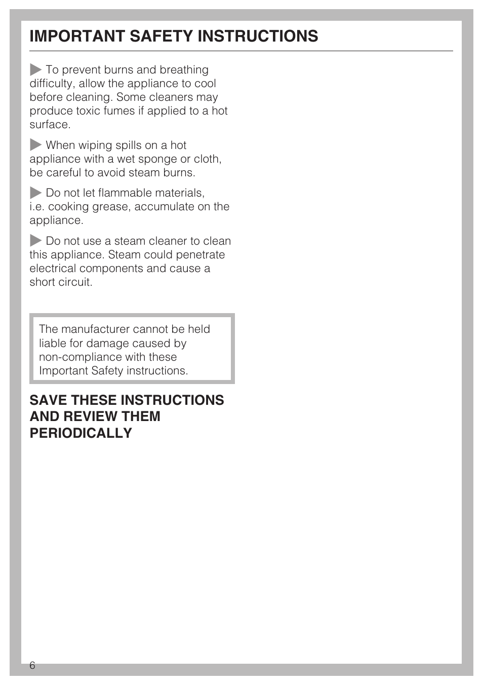 Important safety instructions | Miele ELECTRIC BARBECUE CS 1322 User Manual | Page 6 / 36