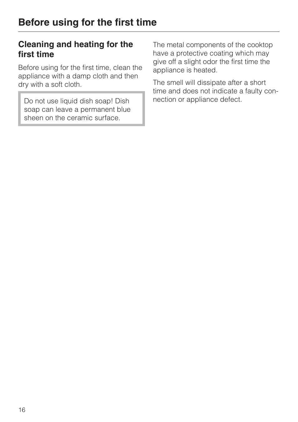 Before using for the first time 16, Cleaning and heating for the first time 16, Before using for the first time | Cleaning and heating for the first time | Miele KM 451 User Manual | Page 16 / 36