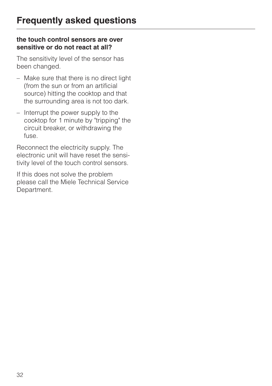Frequently asked questions | Miele KM 451 User Manual | Page 32 / 36