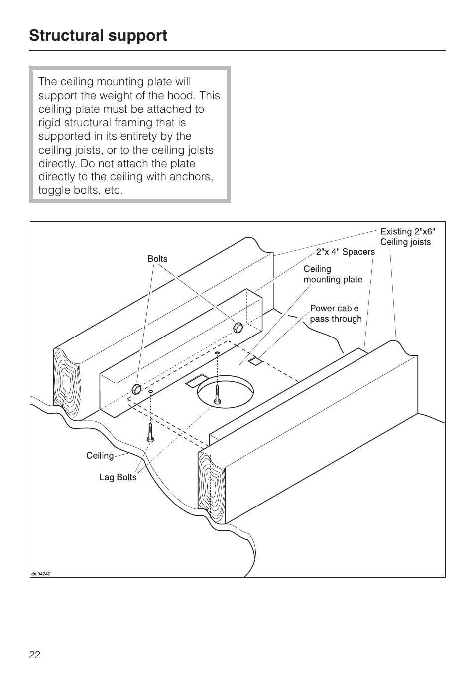 Structural support 22, Structural support | Miele DA220-4 User Manual | Page 22 / 36