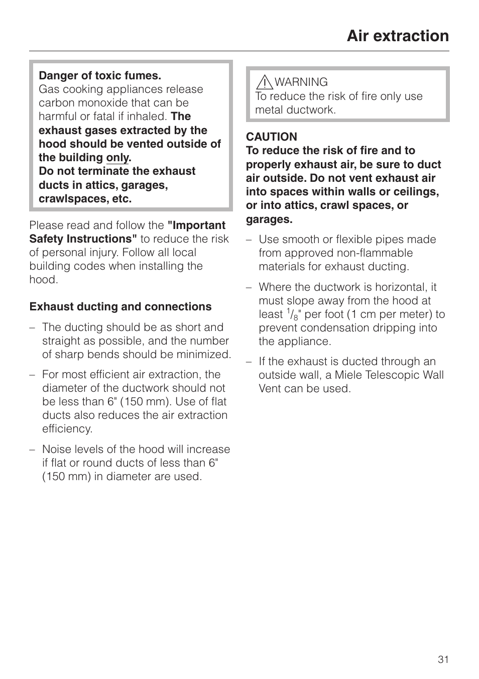 Air extraction 31, Air extraction | Miele DA220-4 User Manual | Page 31 / 36
