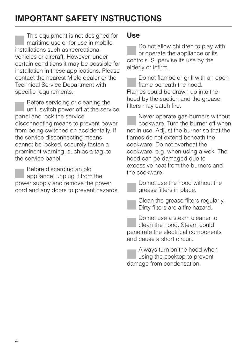 Important safety instructions | Miele DA220-4 User Manual | Page 4 / 36