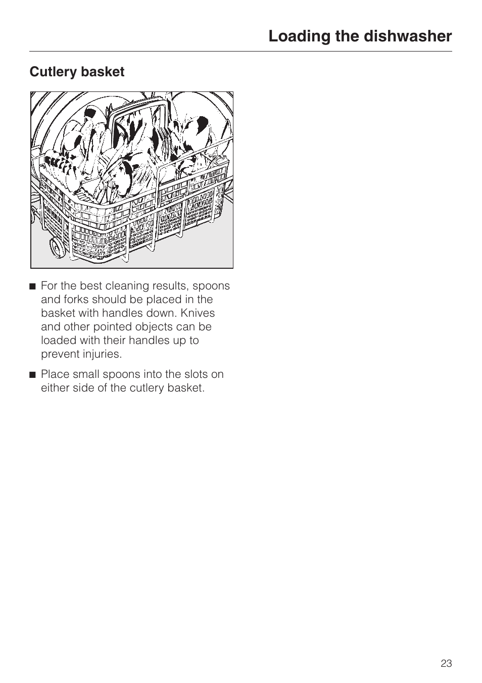 Cutlery basket 23, Loading the dishwasher | Miele Platinum G 892 SC User Manual | Page 23 / 52