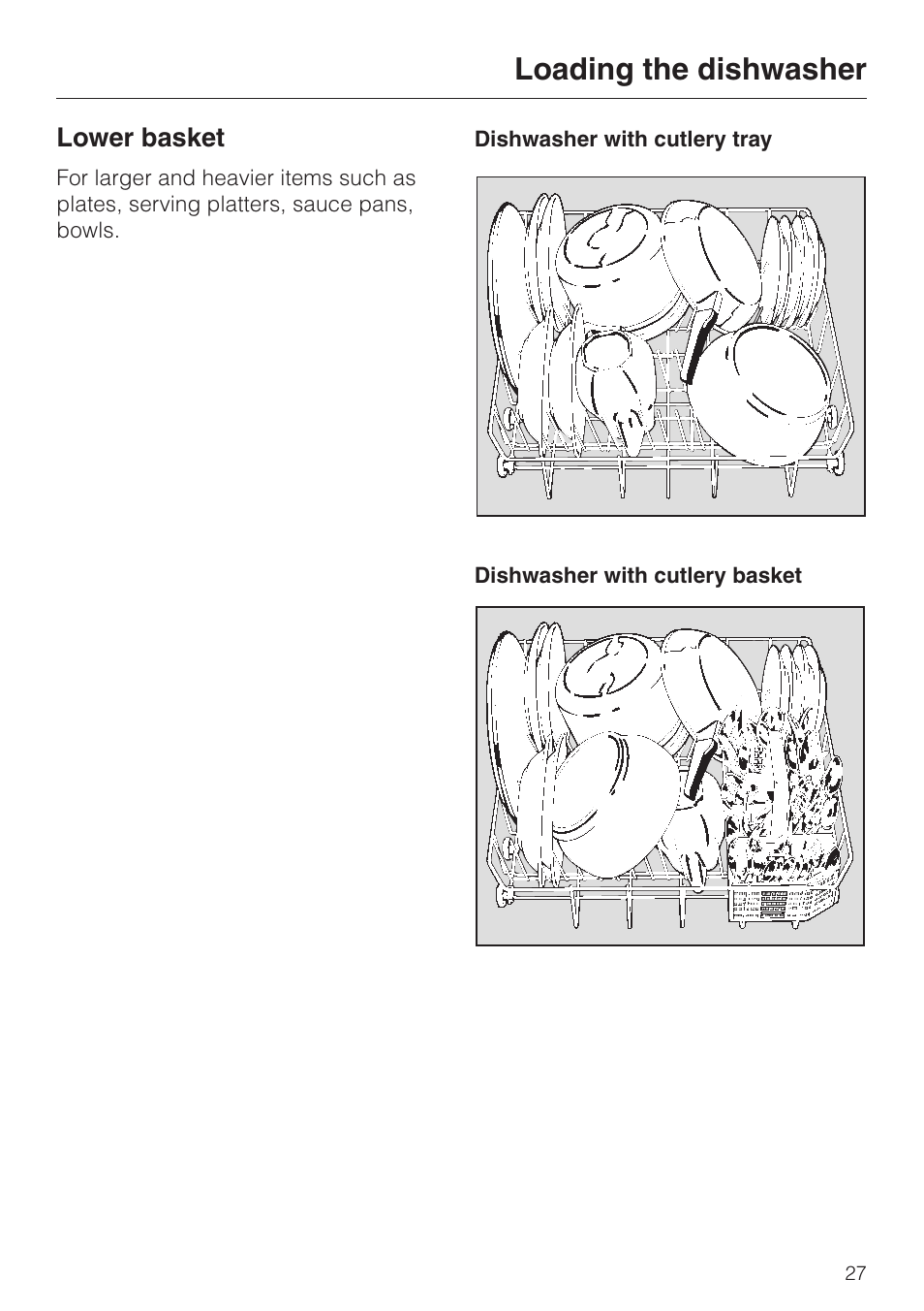 Lower basket 27, Loading the dishwasher | Miele Platinum G 892 SC User Manual | Page 27 / 52