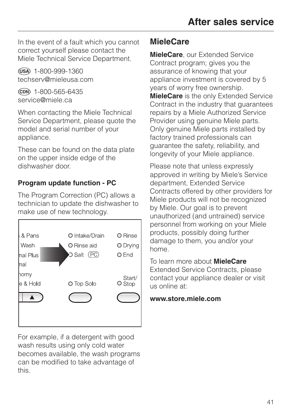 After sales service 41, After sales service, Mielecare | Miele Platinum G 892 SC User Manual | Page 41 / 52