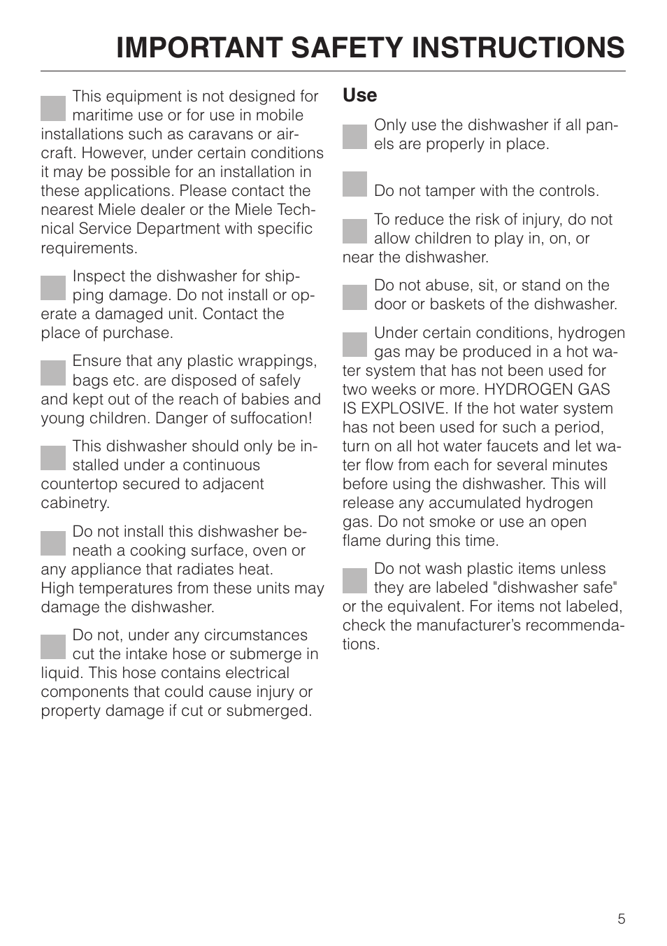 Important safety instructions | Miele NOVOTRONIC G 842 PLUS User Manual | Page 5 / 48