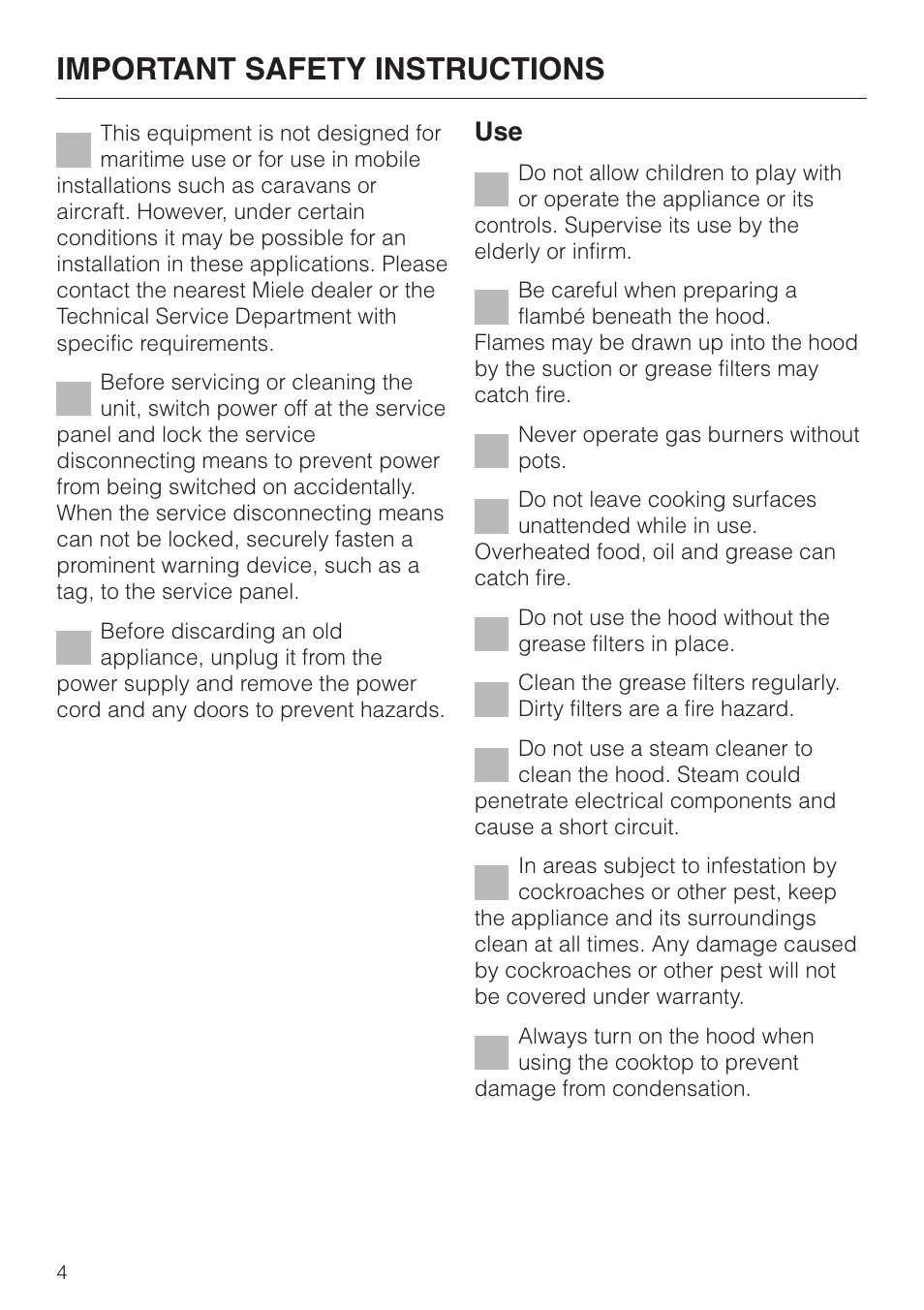 Important safety instructions | Miele DA 250 User Manual | Page 4 / 32