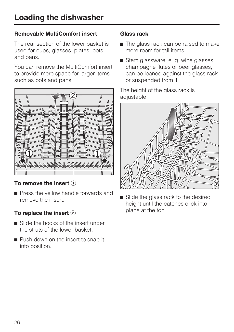 Loading the dishwasher | Miele G 5515 User Manual | Page 26 / 68