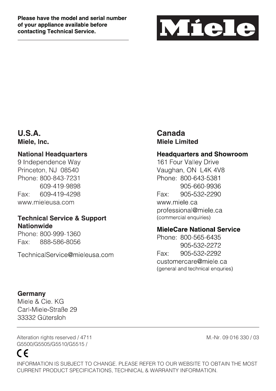 Miele G 5515 User Manual | Page 68 / 68