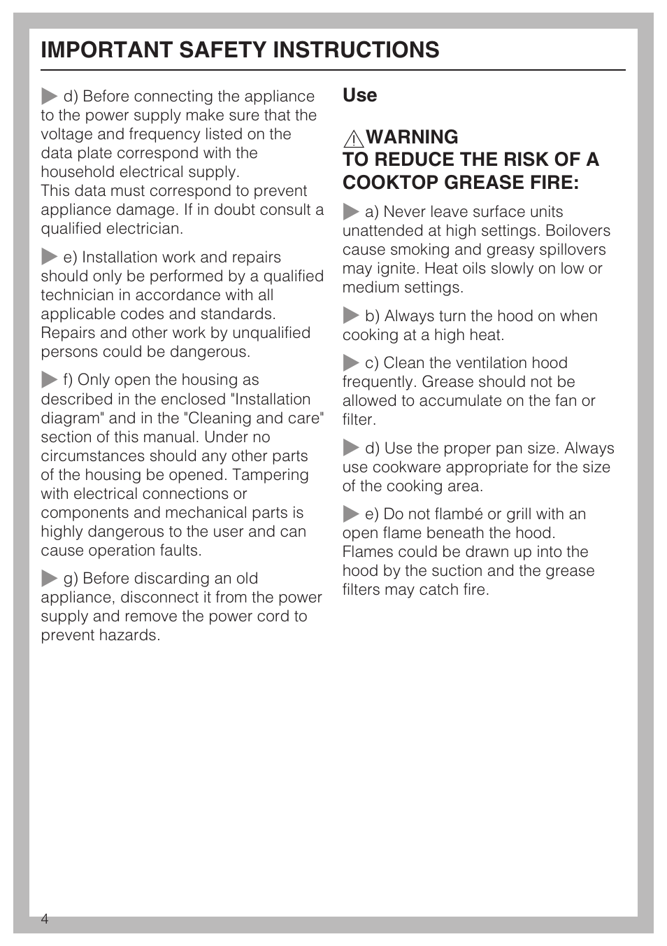 Important safety instructions | Miele DA 6290 W User Manual | Page 4 / 40