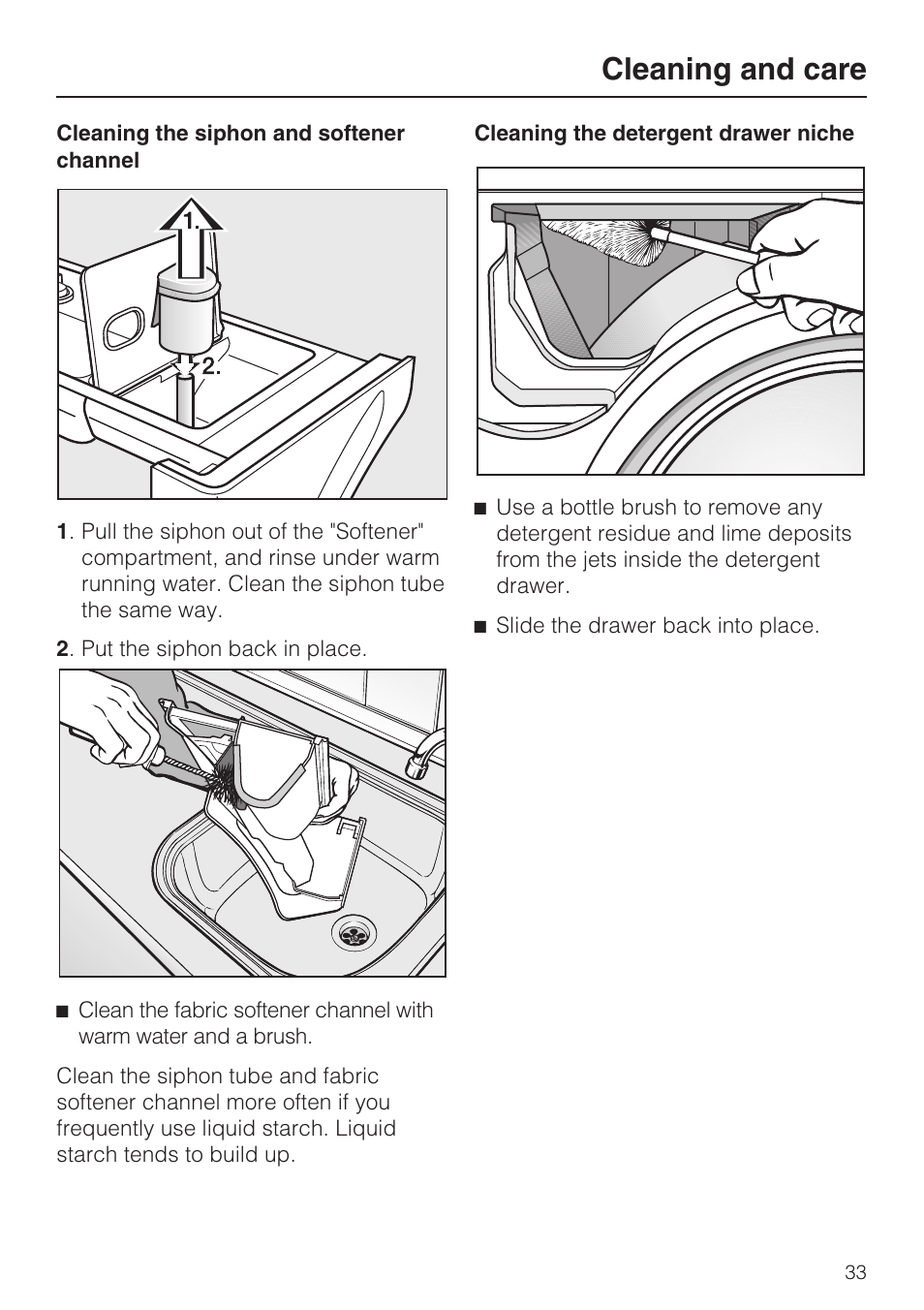 Cleaning and care | Miele TOUCHTRONIC W 4842 User Manual | Page 37 / 60