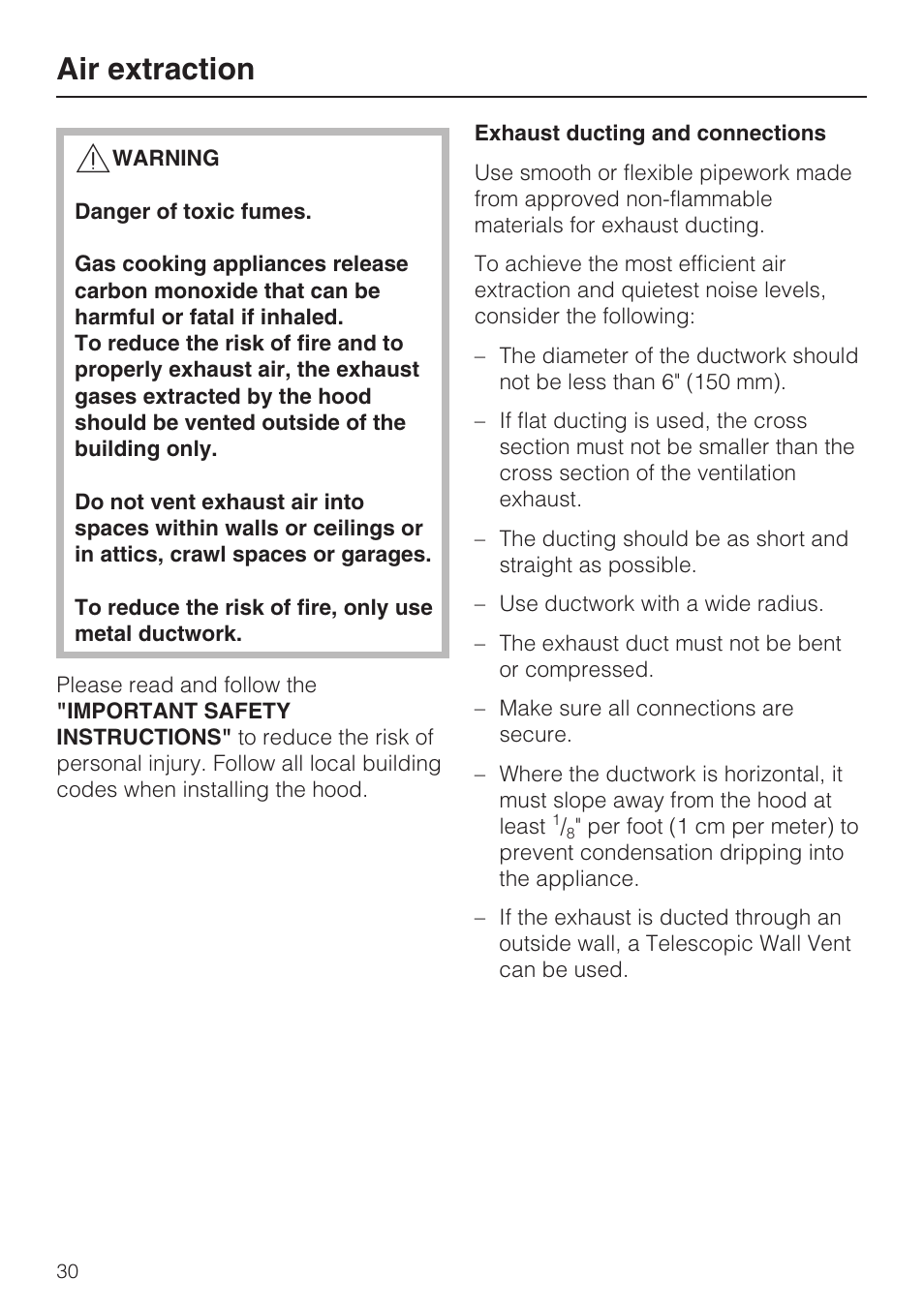 Air extraction 30, Air extraction | Miele DA 5100 D User Manual | Page 30 / 36