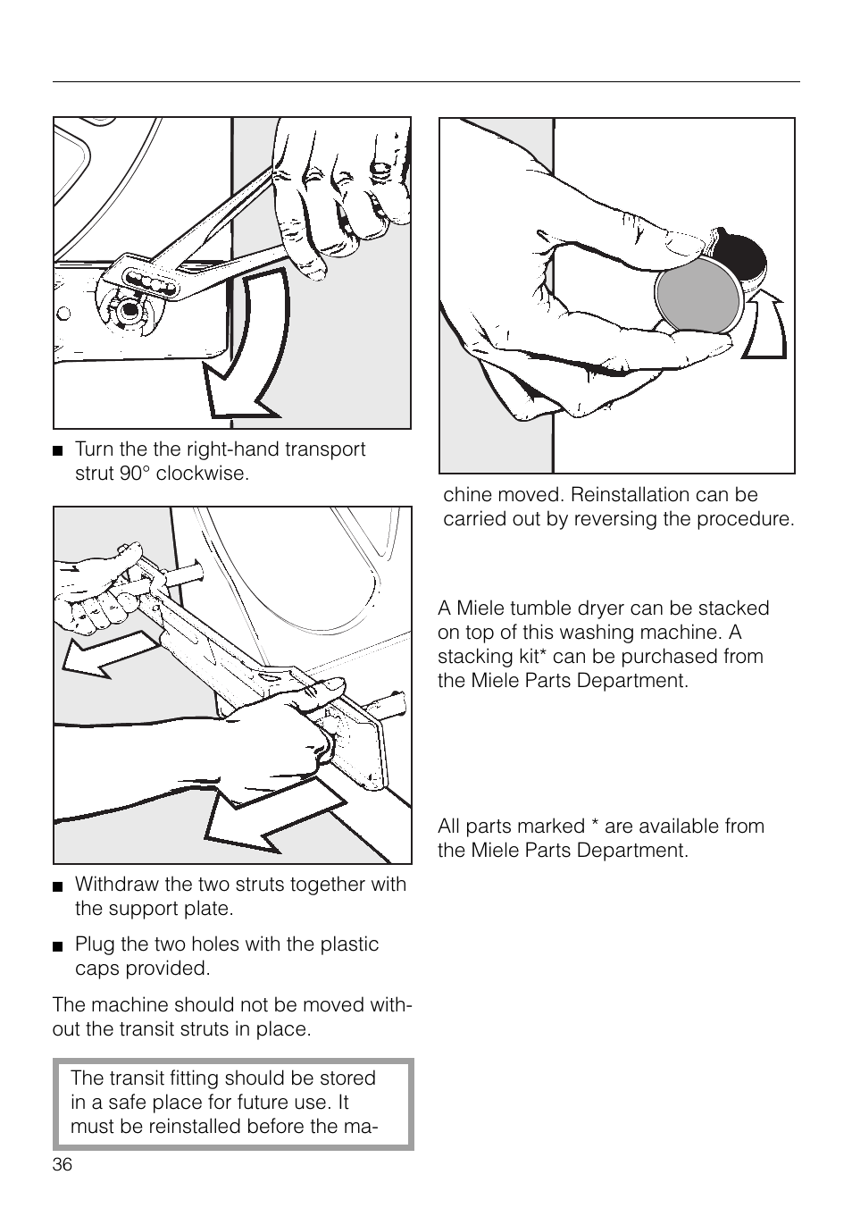 Installation, Washer-dryer stack | Miele NOVOTRONIC W 1903 User Manual | Page 36 / 44