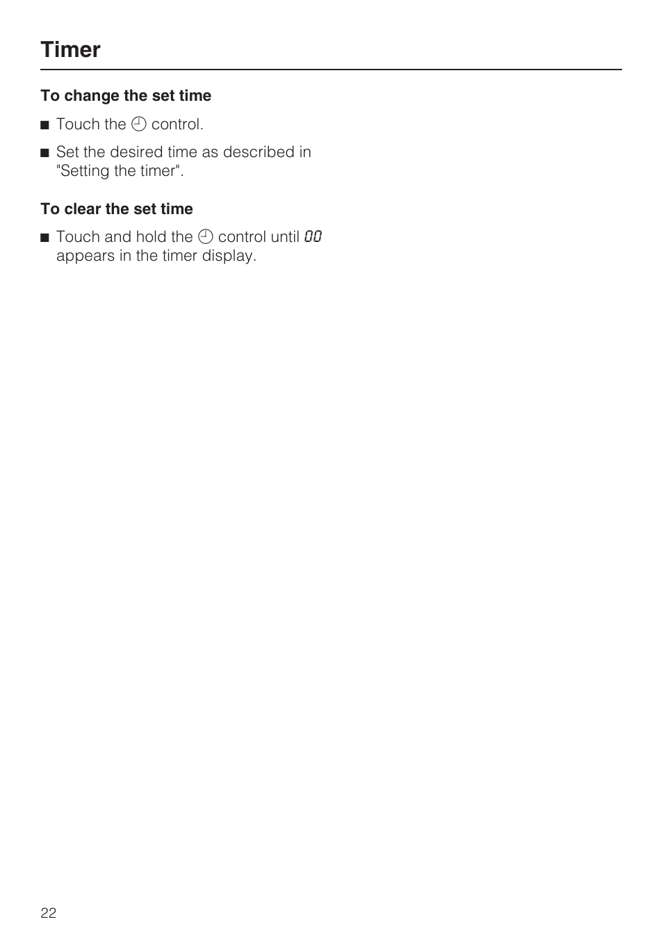 Timer | Miele KM 5820 User Manual | Page 22 / 52