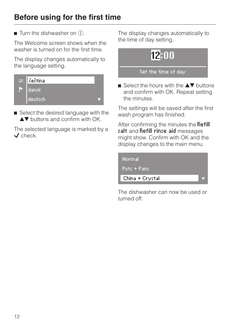 Before using for the first time | Miele EXCELLA G 2630 SCI User Manual | Page 12 / 72