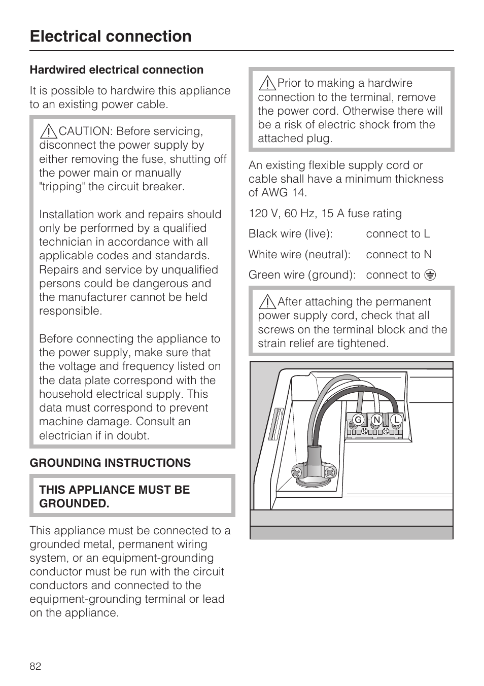 Electrical connection | Miele G 5915 User Manual | Page 82 / 86