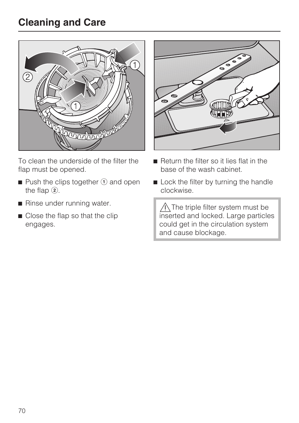 Cleaning and care | Miele G 2832 User Manual | Page 70 / 80