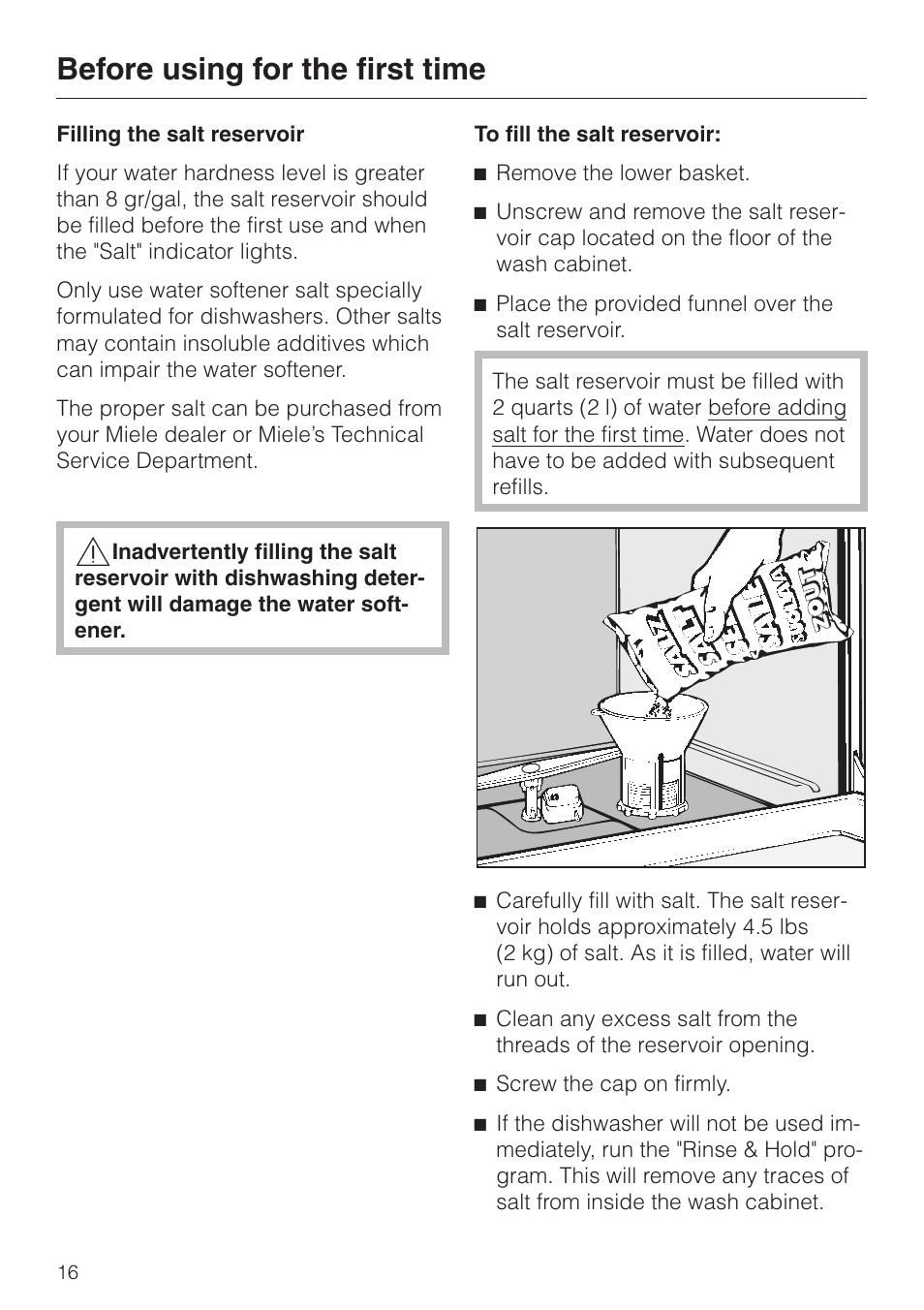 Before using for the first time | Miele NOVOTRONIC G 856 SC ELITE User Manual | Page 16 / 52