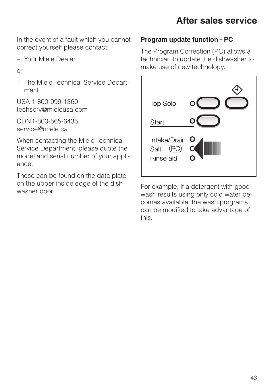 After sales service 43, After sales service | Miele NOVOTRONIC G 856 SC ELITE User Manual | Page 43 / 52