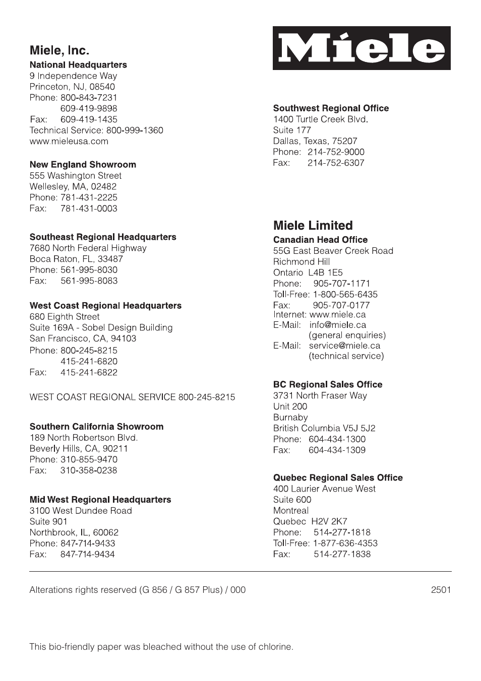Miele NOVOTRONIC G 856 SC ELITE User Manual | Page 52 / 52