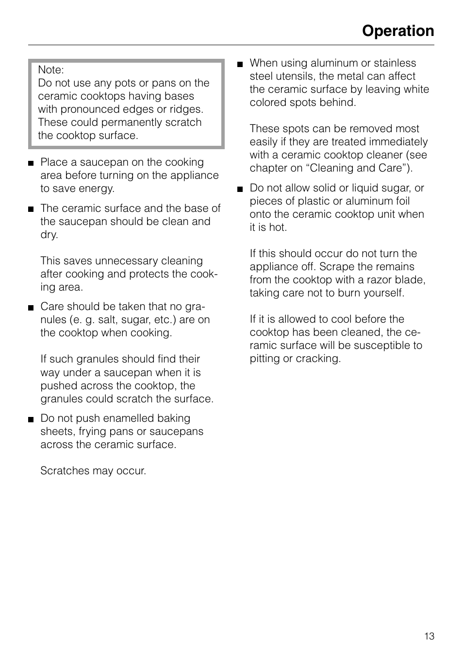 Operation | Miele KM84-2 User Manual | Page 13 / 28