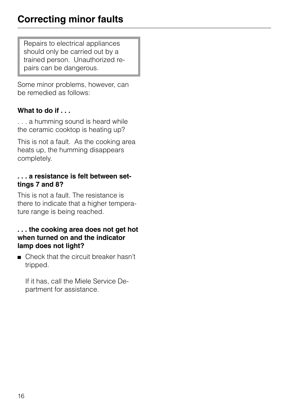 Correcting minor faults | Miele KM84-2 User Manual | Page 16 / 28
