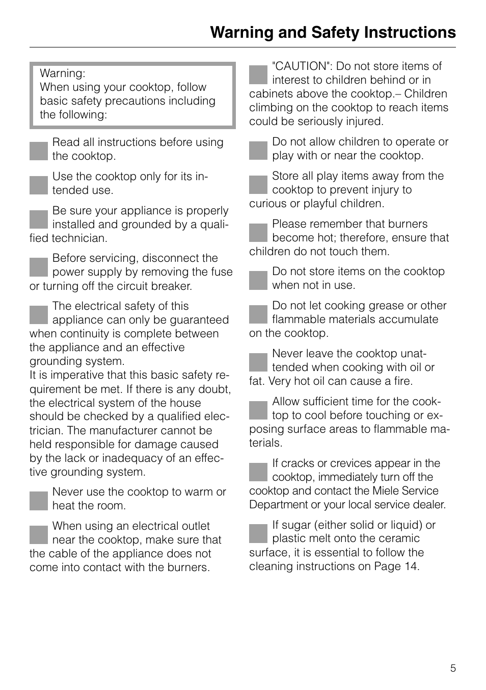 Warning and safety instructions | Miele KM84-2 User Manual | Page 5 / 28