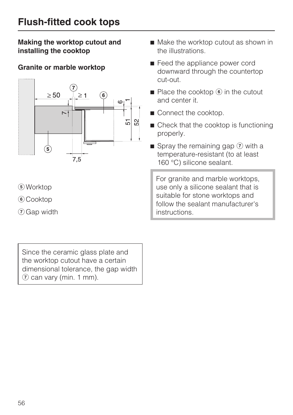 Flush-fitted cook tops | Miele KM 5993 User Manual | Page 56 / 60