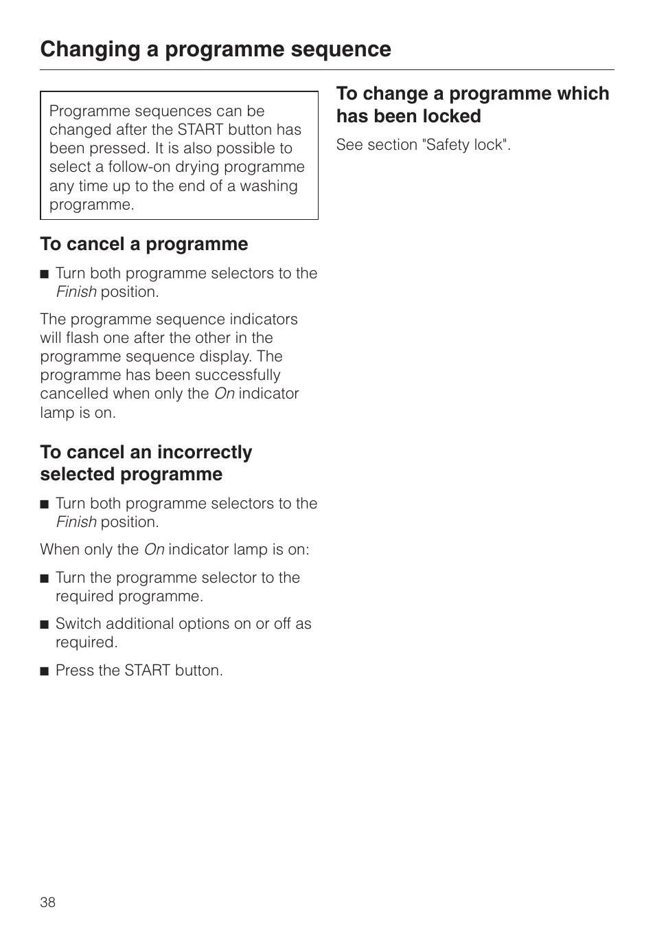 Changing a programme sequence 38, Changing a programme sequence | Miele WT 945 S WPS User Manual | Page 38 / 76