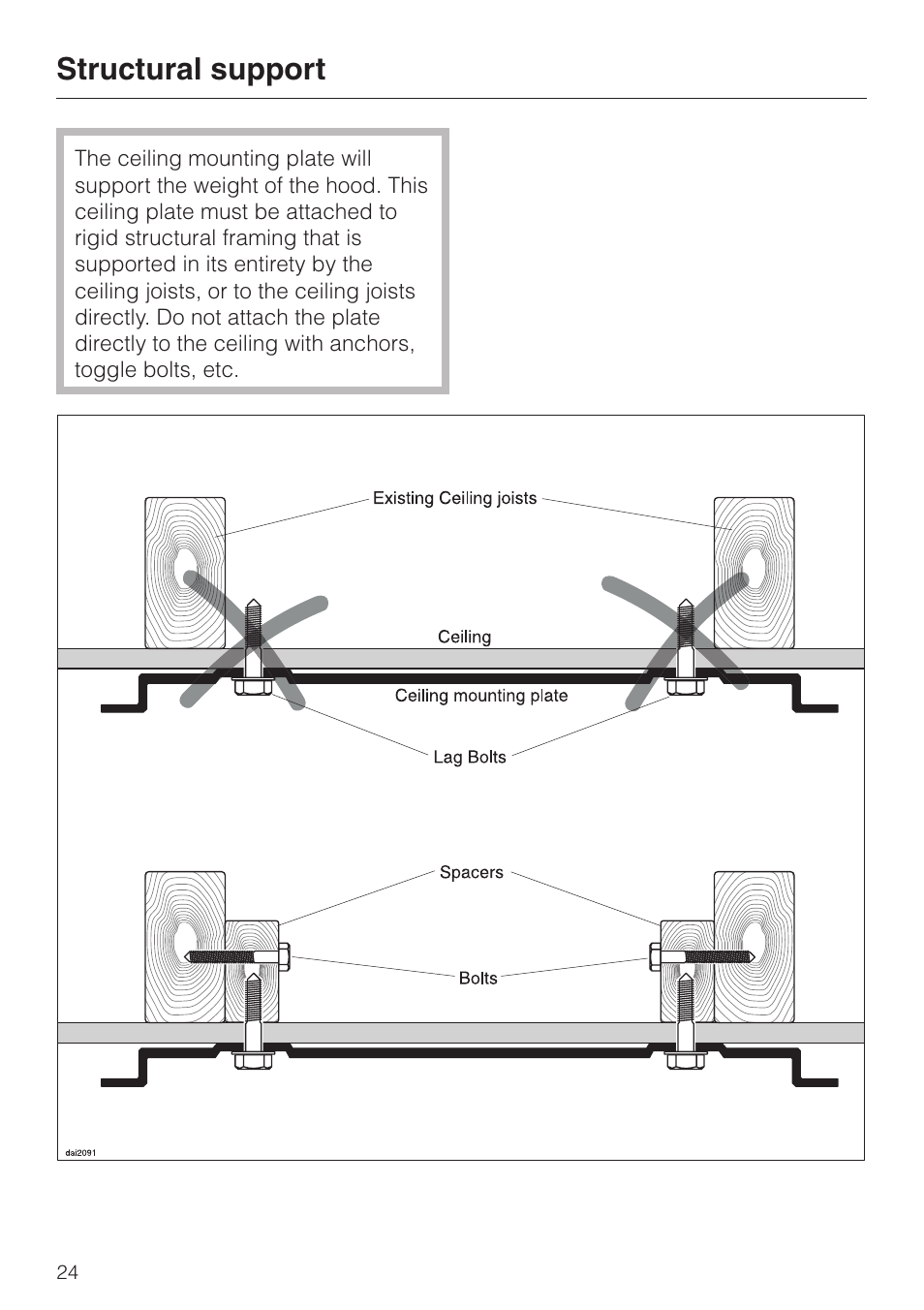 Structural support 24, Structural support | Miele DA 270-4 User Manual | Page 24 / 32