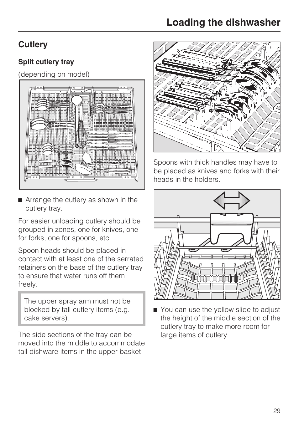 Cutlery 29, Loading the dishwasher, Cutlery | Miele G 5775 User Manual | Page 29 / 72
