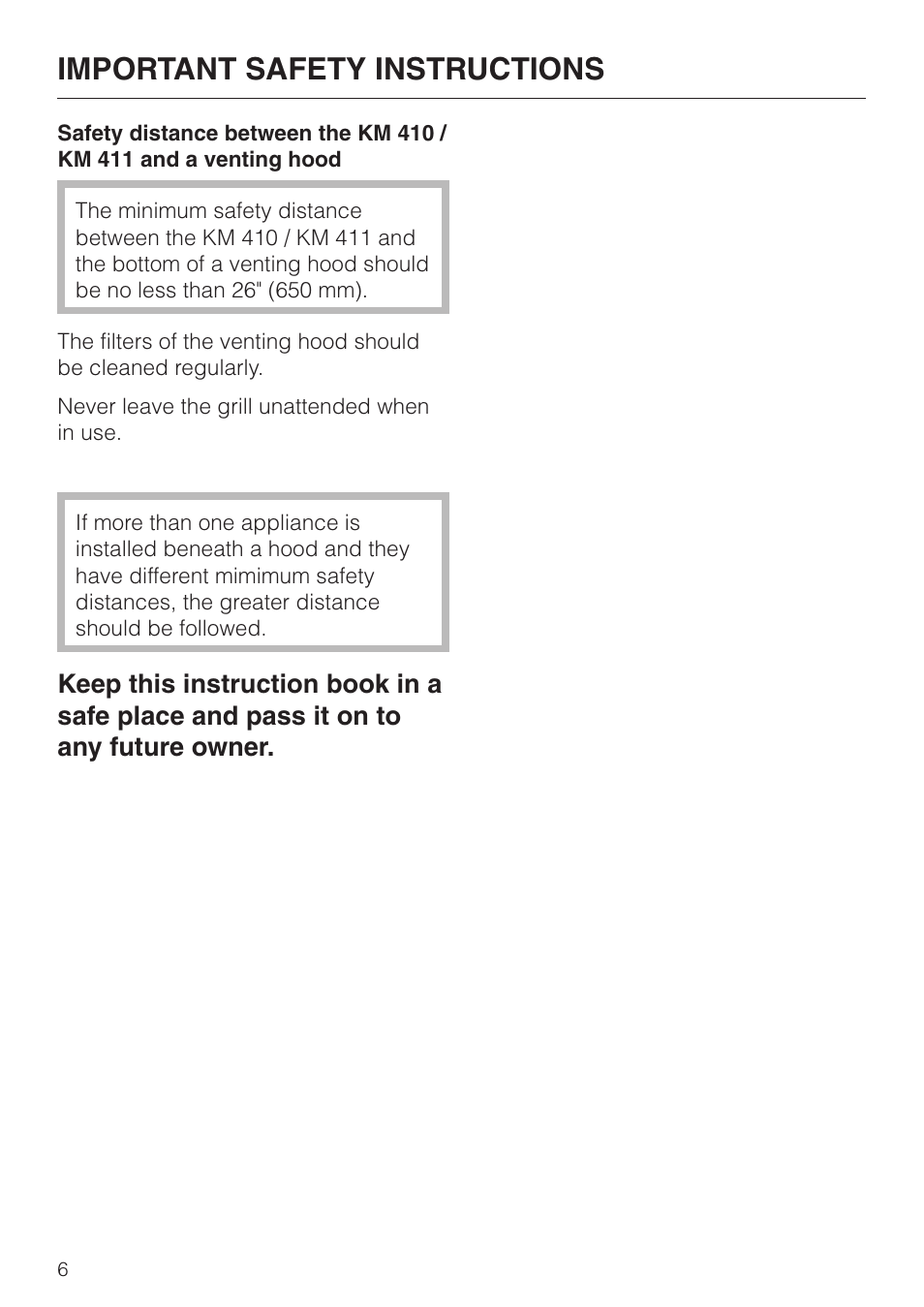 Important safety instructions | Miele KM 403 User Manual | Page 6 / 16