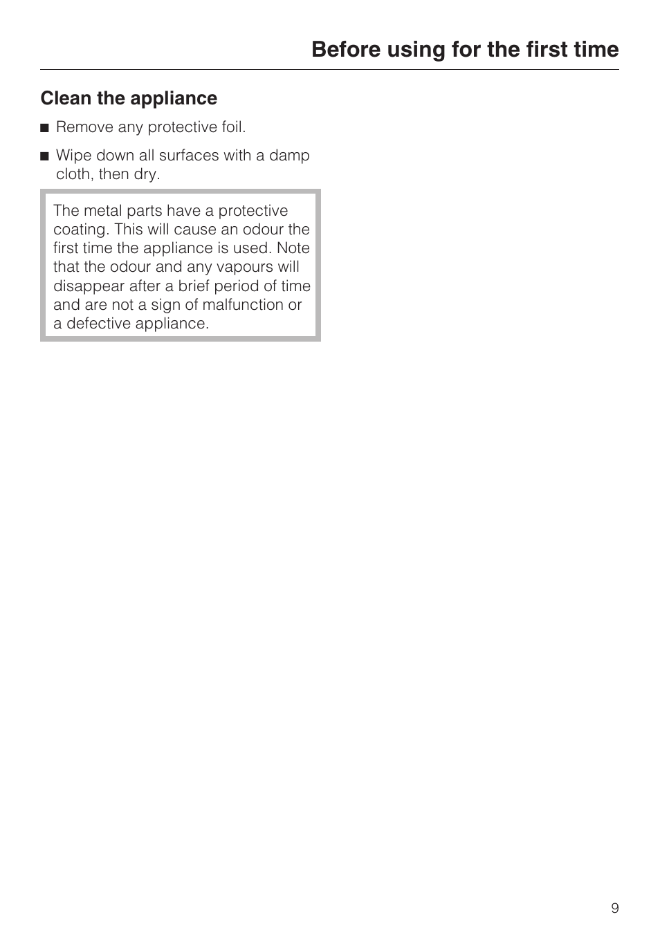 Before using for the first time 9, Before using for the first time | Miele SALAMANDER GRILL CS 1421 User Manual | Page 9 / 32