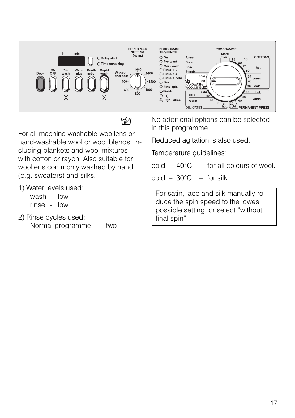 Programmes, Handwash/woollens | Miele W1930 User Manual | Page 17 / 52