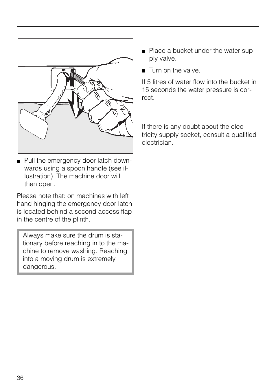 Problem solving guide, Electric socket | Miele W1930 User Manual | Page 36 / 52